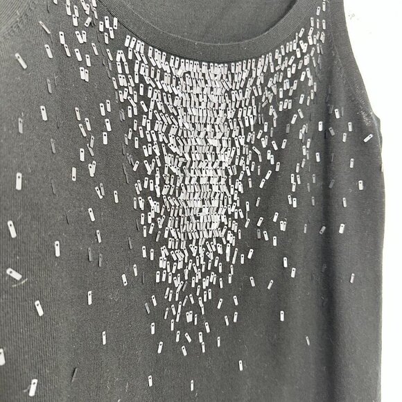 Eileen Fisher‎ Black Feathered Sequined Knit Tank 100% Merino Wool Women's Small - Picture 4 of 5